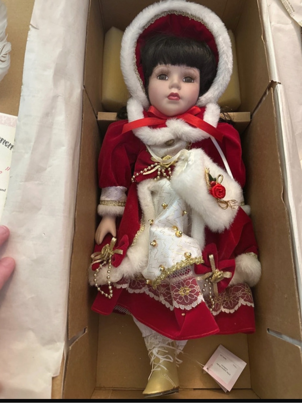 Ashton Drake Galleries Porcelain Holiday Doll in Red and White Velvet Outfit